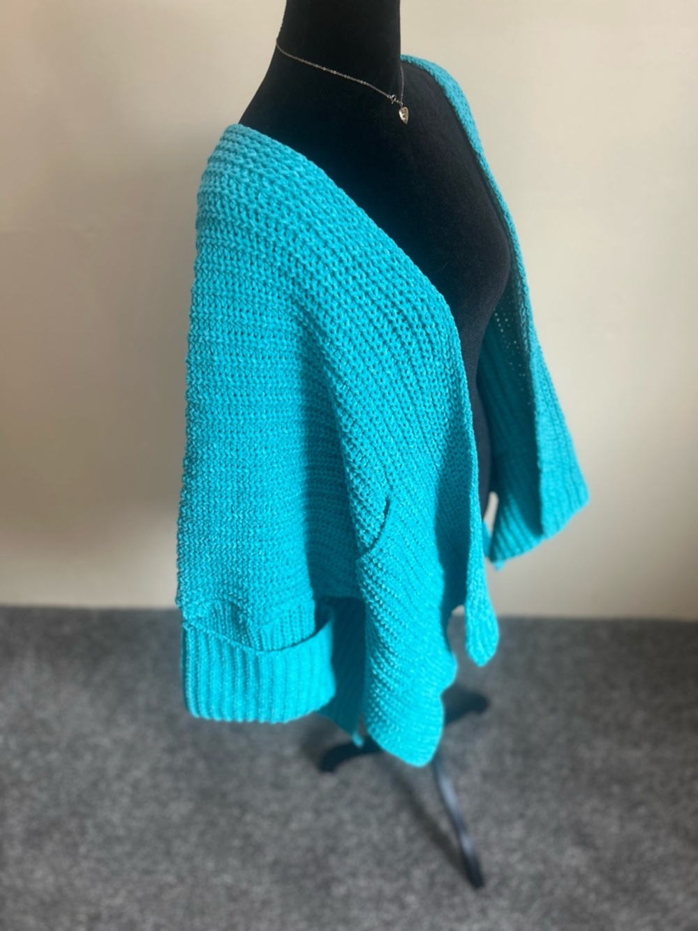 POL Teal-Turquoise Open-Front Chunky Knit Women's Cardigan Size Large Boho - Picture 5 of 7